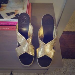 Size 8: Tory Burch Gold Wedges