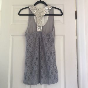 Kimchi Blue Silver sequined gray tank top small S
