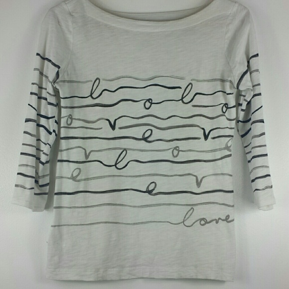 Ann Taylor Loft Boat Neck 3/4 sleeve Squiggle Top - Picture 1 of 4