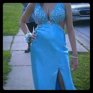 Baby blue, with Jewels prom dress