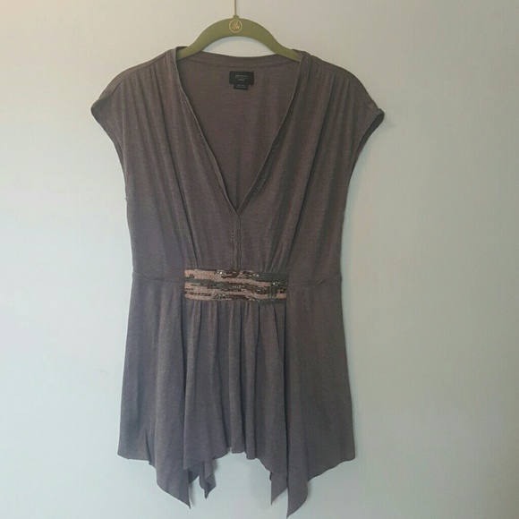 Anthropologie Deletta beaded v neck top Medium
