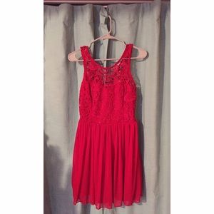 Lace top red dress