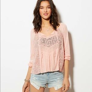 American Eagle Outfitters peach lace boho top