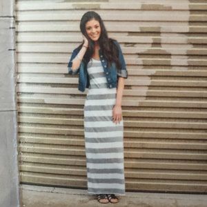 Grey and White stripped Maxi dress