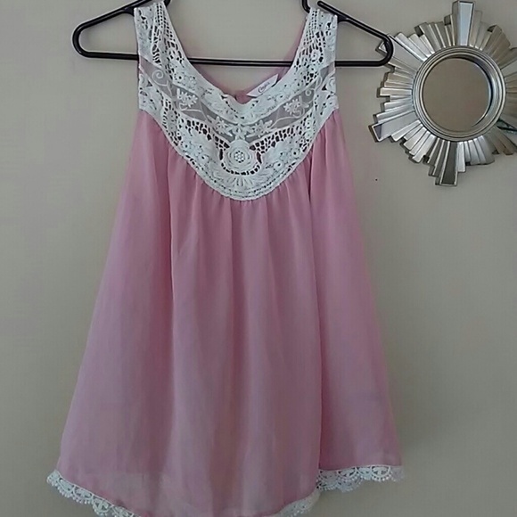 Sheer Pink w Lace Tank Top, Dressy