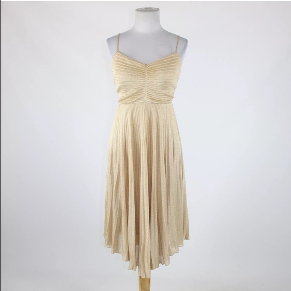 Calvin Klein pleated gold Lurex dress!