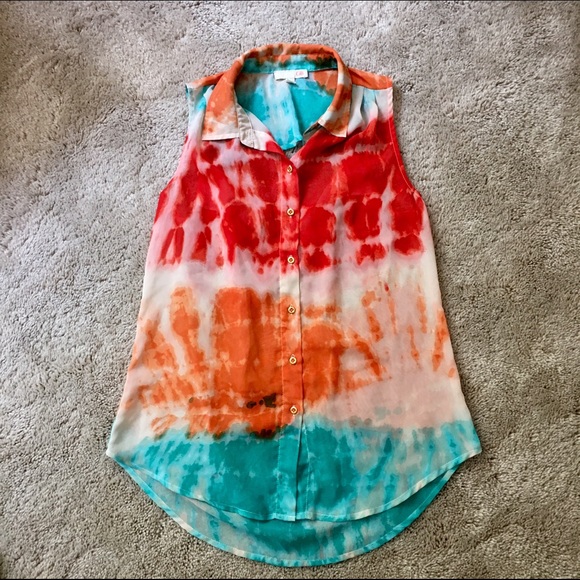 GB Tie Dye Marble Sleeveless Button Down
