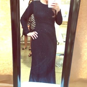 carmen marc valvo black long sleeve beaded gown 4
