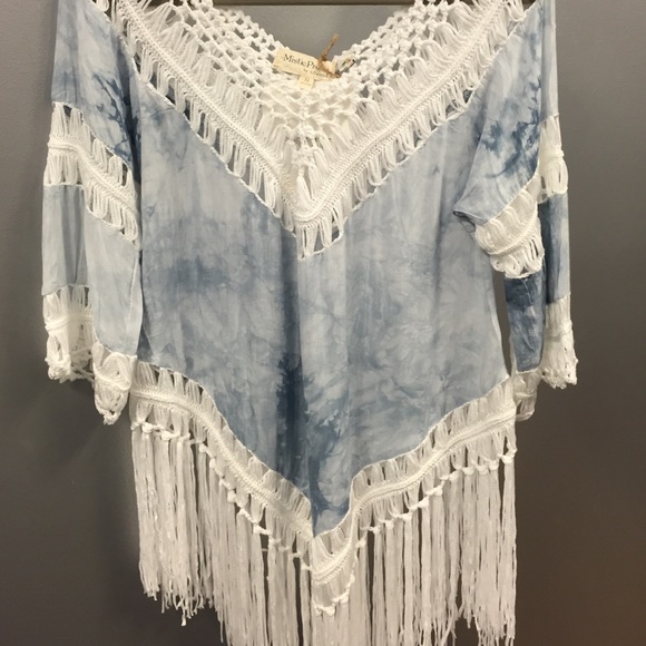 New boutique tie dye off shoulder fringe tunic - Picture 2 of 4
