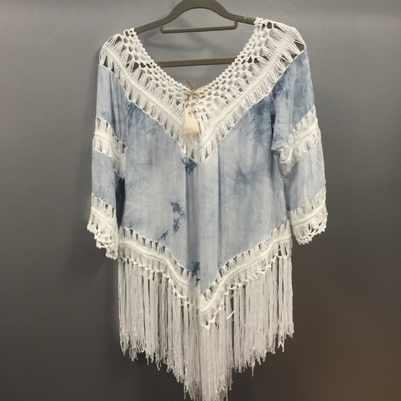 New boutique tie dye off shoulder fringe tunic - Picture 4 of 4