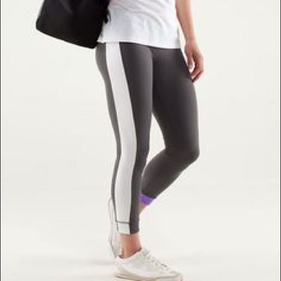 lululemon athletica Pants - Lululemon Amped Crop Gray White Purple