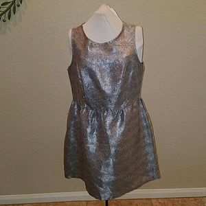 Evening dress - Silver swirl design gather waist