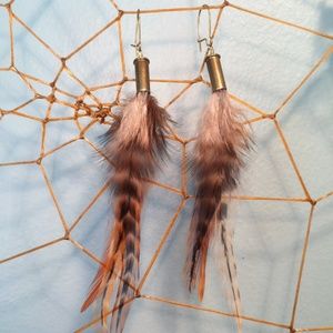 22 caliber bullet shell feather earrings