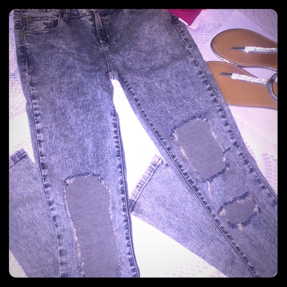 Charlotte Russe ripped mid blue distressed jean