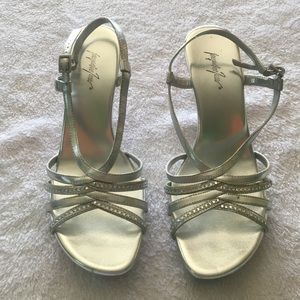 Silver Slingback Mid Heel Sandals