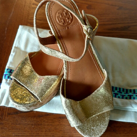 Tory Burch Abena gold wedge sandals