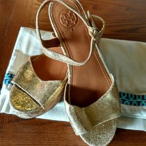 Tory Burch Abena gold wedge sandals