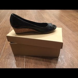 Cole Haan-black patent cork wedges