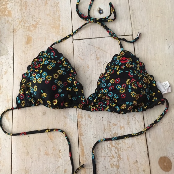Black floral bikini top