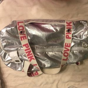 Pink duffel bag
