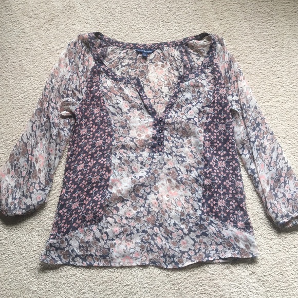 Floral sheer light weight long sleeve