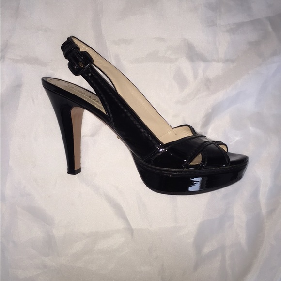 PRADA size 39.5 Italy Black Patent Leather Platfrm - Picture 1 of 4