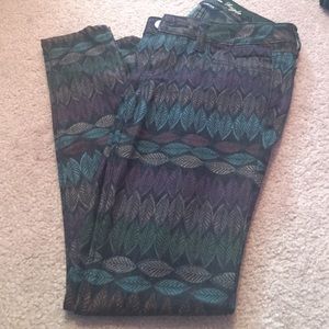 Feather print skinny jeans