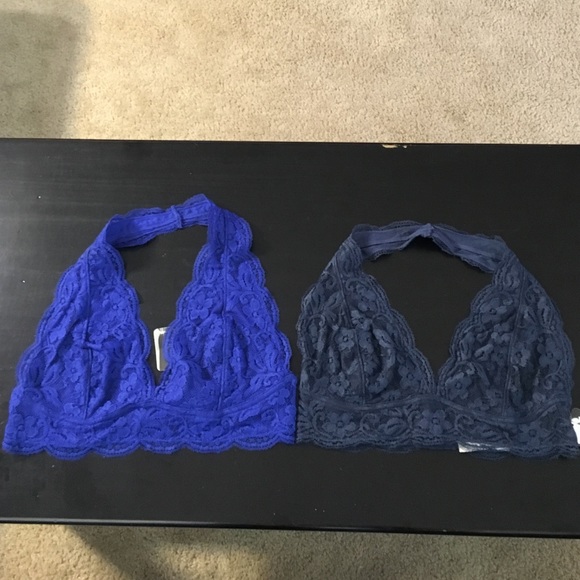 Cobalt and Navy lace halter bras