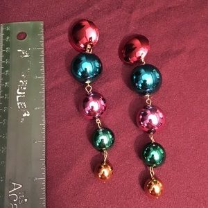 MULTICOLORED BALL CASCADE CLIP EARRINGS