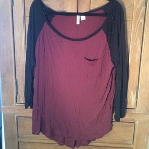 H&M Maroon & Black Baseball-style Shirt