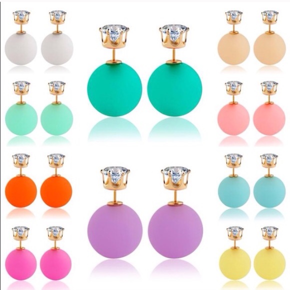 Wila turquoise blue matte double sided earrings - Picture 2 of 2