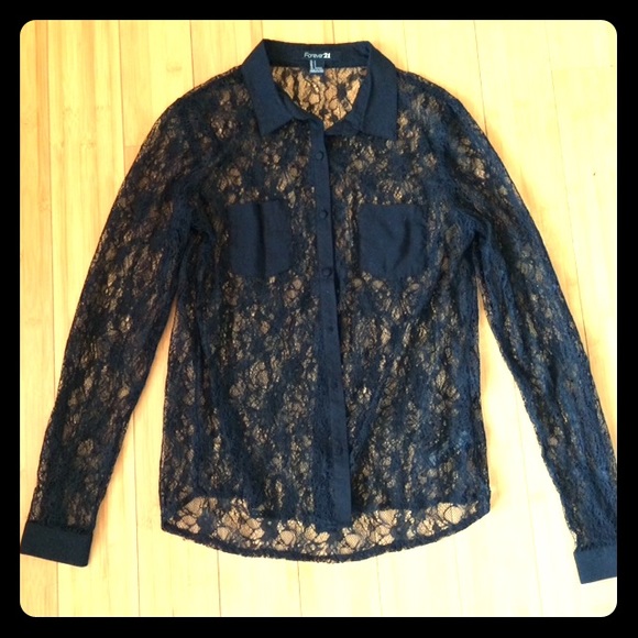 Forever 21 Tops - Black Lacey button down top