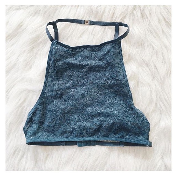 Breath of Youth Other - Dusty Blue Lace Halter Bralette Lace Crop