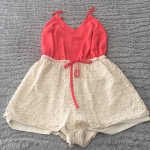 Coral and Lace Romper