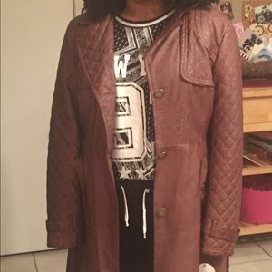 Women's faux Leather trench coat in cognac