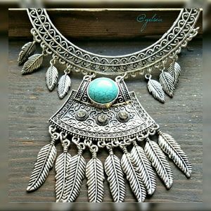 Silver Feather turquoise statement necklace Silver Feather turquoise statement necklace