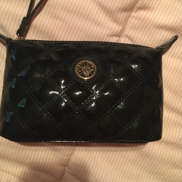 Anne Klein black paten wristlet
