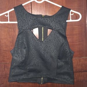 Black animal print crop top