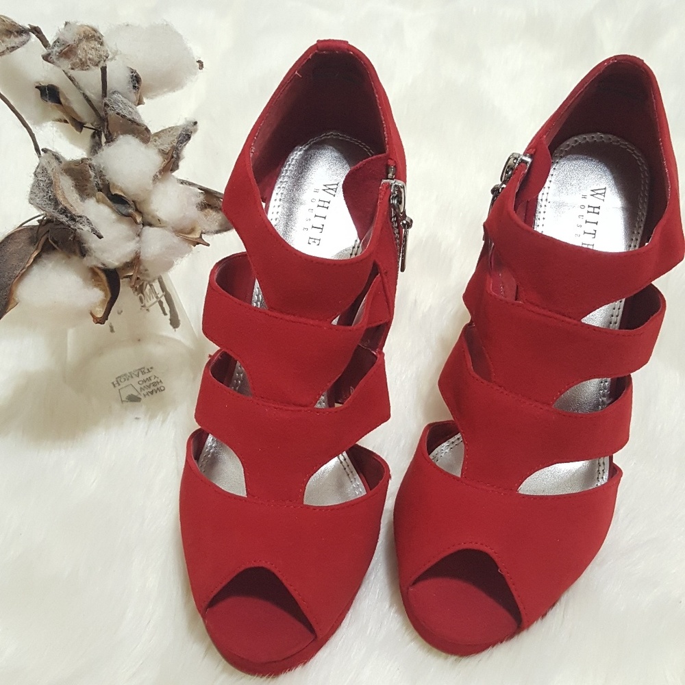 BNIB WHBM Red Suede Peeptoe Heels Size 6.5M