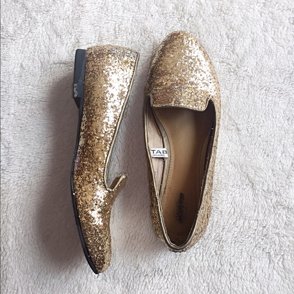 gold sequin loafers