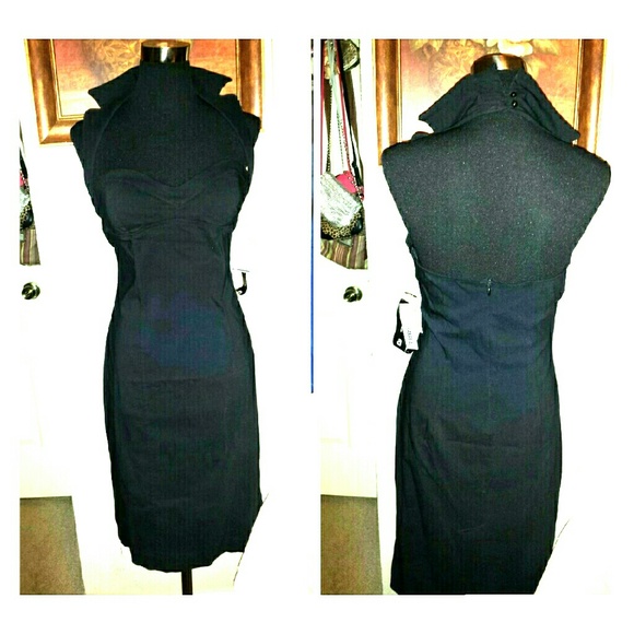 Black halter top midi dress.