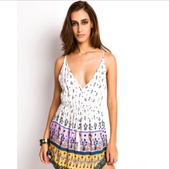 Floral feather print sleeveless mini dress