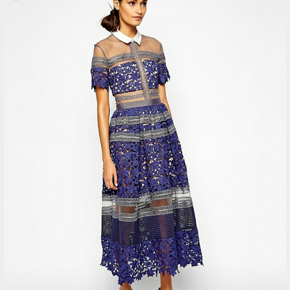 Self Portrait lace mesh midi dress