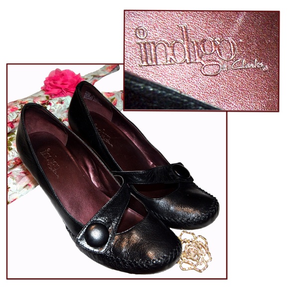 Clarks Indigo leather mary jane shoes heel sz 7M