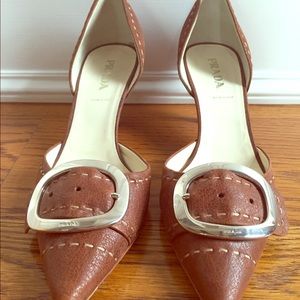 PRADA Buckle D'Orsay Kitten Heels