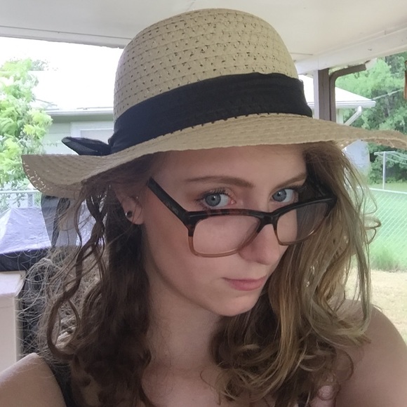 Straw Hat with Black Ribbon