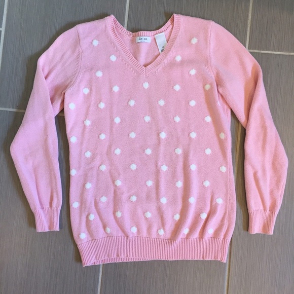 ❌DONATED❌ Pink and White Polka Dot V-Neck Sweater
