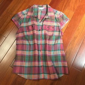 Christopher & Banks Plaid print button-down top