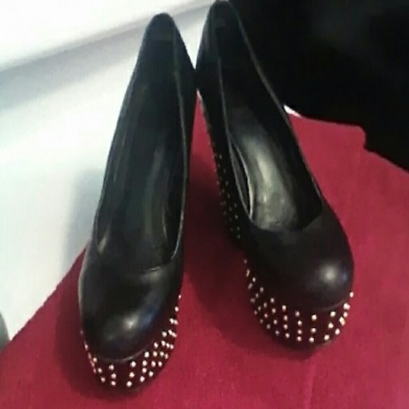 TOPSHOP LEATHER PLATFORMS GOLD STUDDED SIZE 6 - Picture 4 of 4