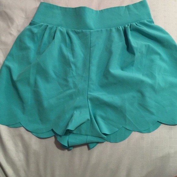 Mint Blue Green Scallop Hem Boutique Shorts